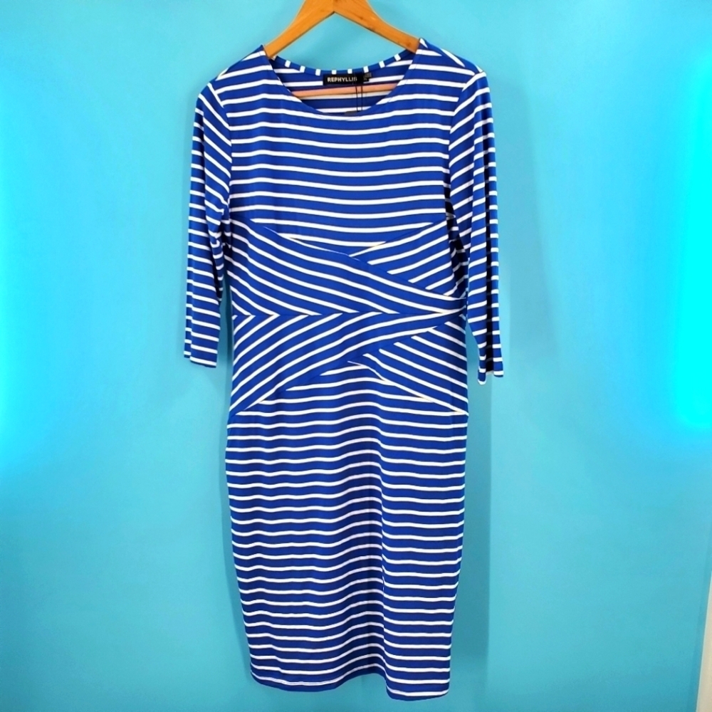 RePhyllis NWT blue and white striped faux wrap dress XL